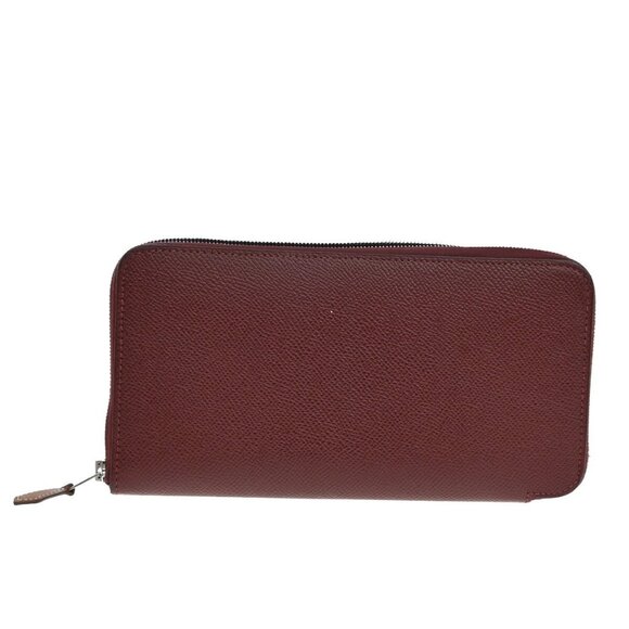 HERMES Logo Azap Silk In Long Zipper Bifold Wallet Veau Epsom Red 7 - Picture 1 of 16